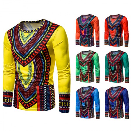 Men's 3D Clan Style Multicolor Round Neck Long Sleeve Printed T-Shirt