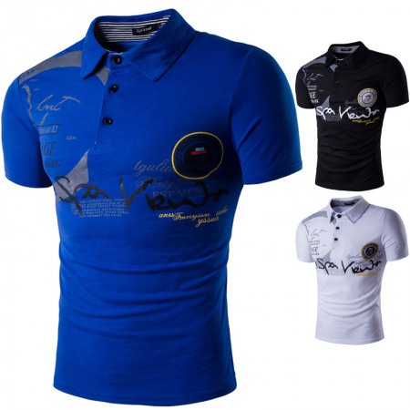 New Summer Men's Lapel T-Shirt Polo Shirt Mens Short-Sleeved Printing Thin Style Running Style