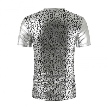 Men's New Summer Fashion Casual Tyrant Gold Short Sleeve V-Neck Glossy Printed T-Shirt