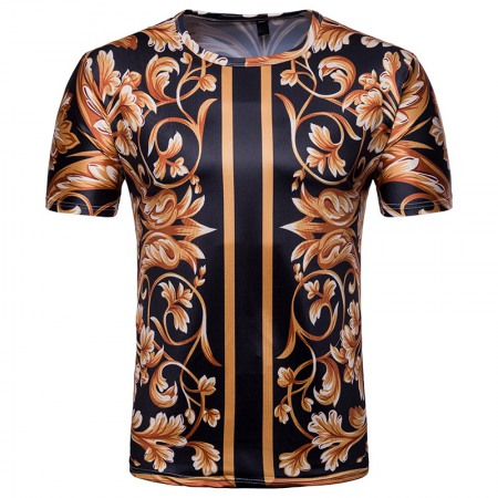 Men's 3D Printing Short-Sleeved T-Shirt Casual Flower Printing Palace Style T-Shirt